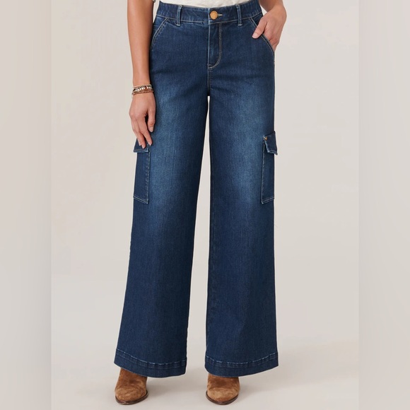 Democracy / Wit & Wisdom High Rise Wide Leg Denim Cargo Pant, indigo Dark Wash - Picture 3 of 8